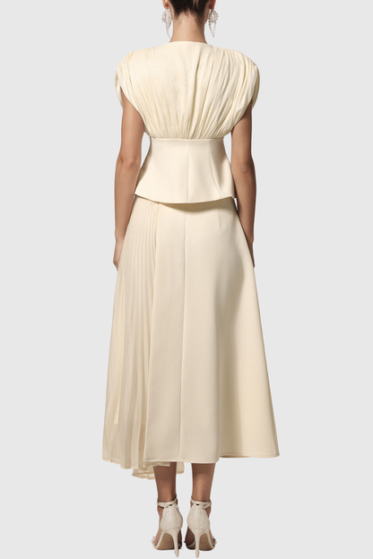 Asha Ruched Buttoned Top & Pleated Midi Skirt Set