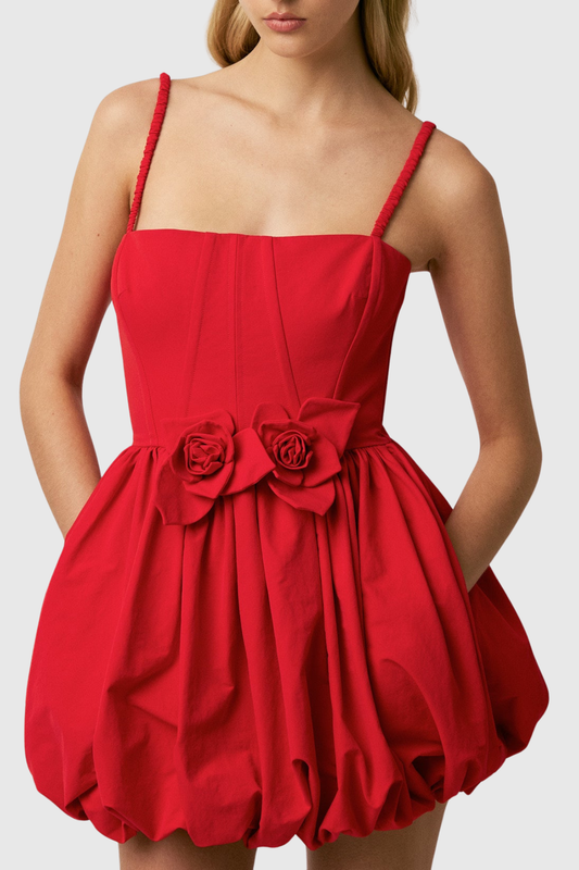 Ashbel Floral Appliqué Puffy Mini Dress