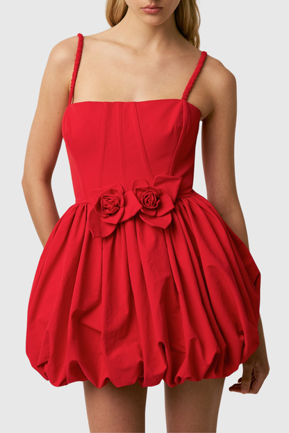 Ashbel Floral Appliqué Puffy Mini Dress