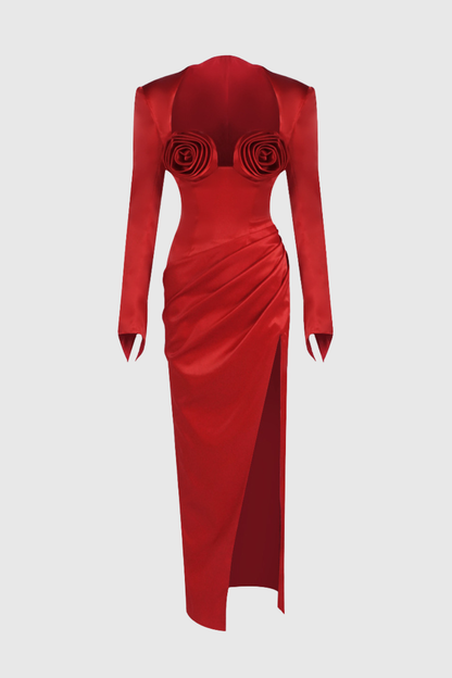 Ashwia Floral Appliqué Satin Maxi Dress