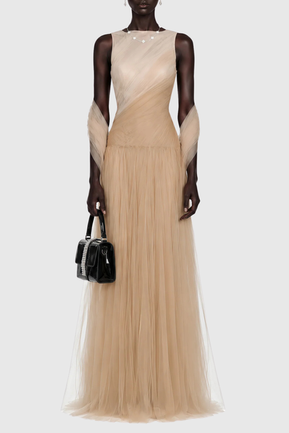 Asyche Mesh Ruched Panels Maxi Dress
