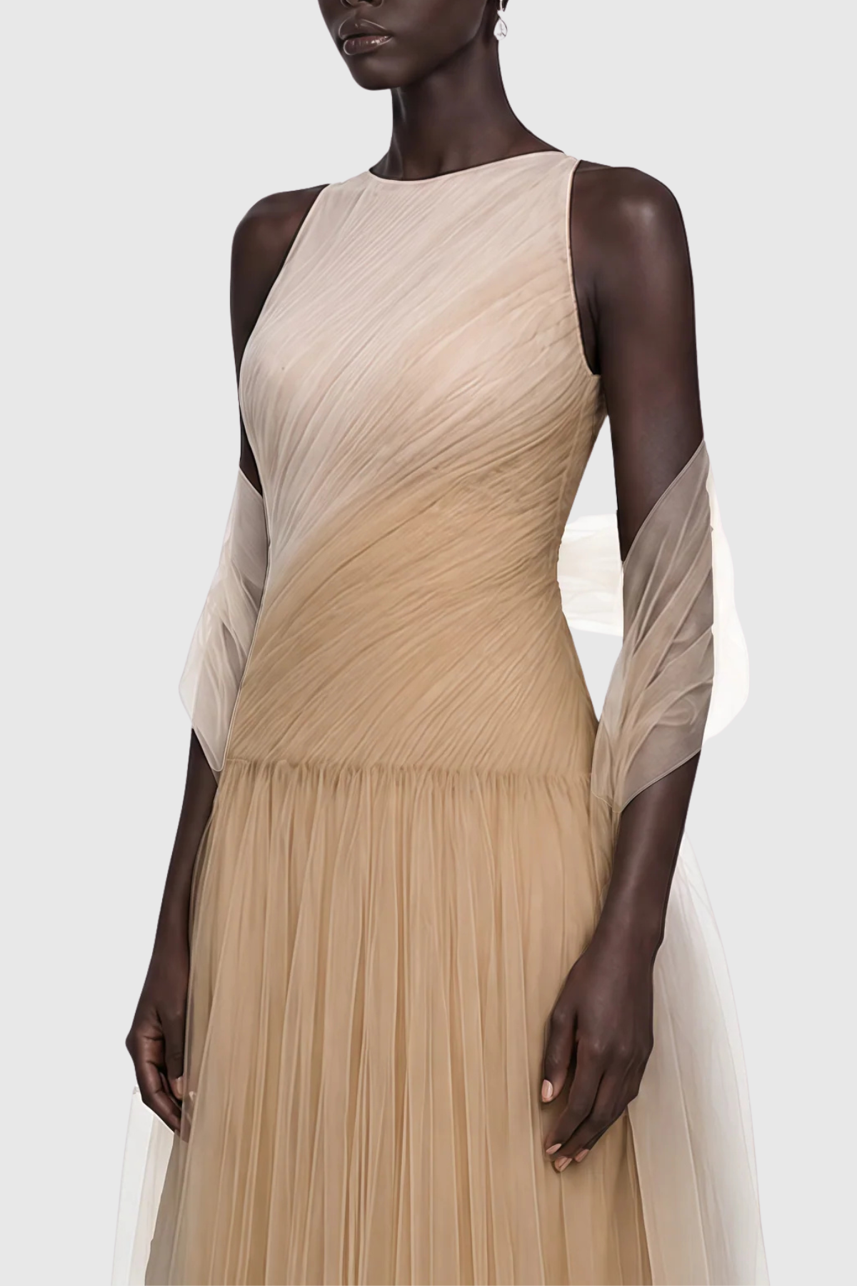 Asyche Mesh Ruched Panels Maxi Dress