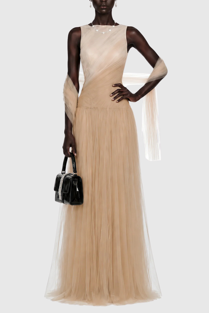 Asyche Mesh Ruched Panels Maxi Dress