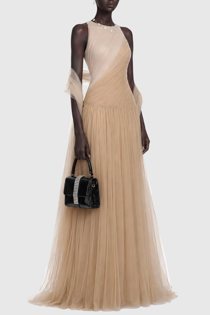 Asyche Mesh Ruched Panels Maxi Dress