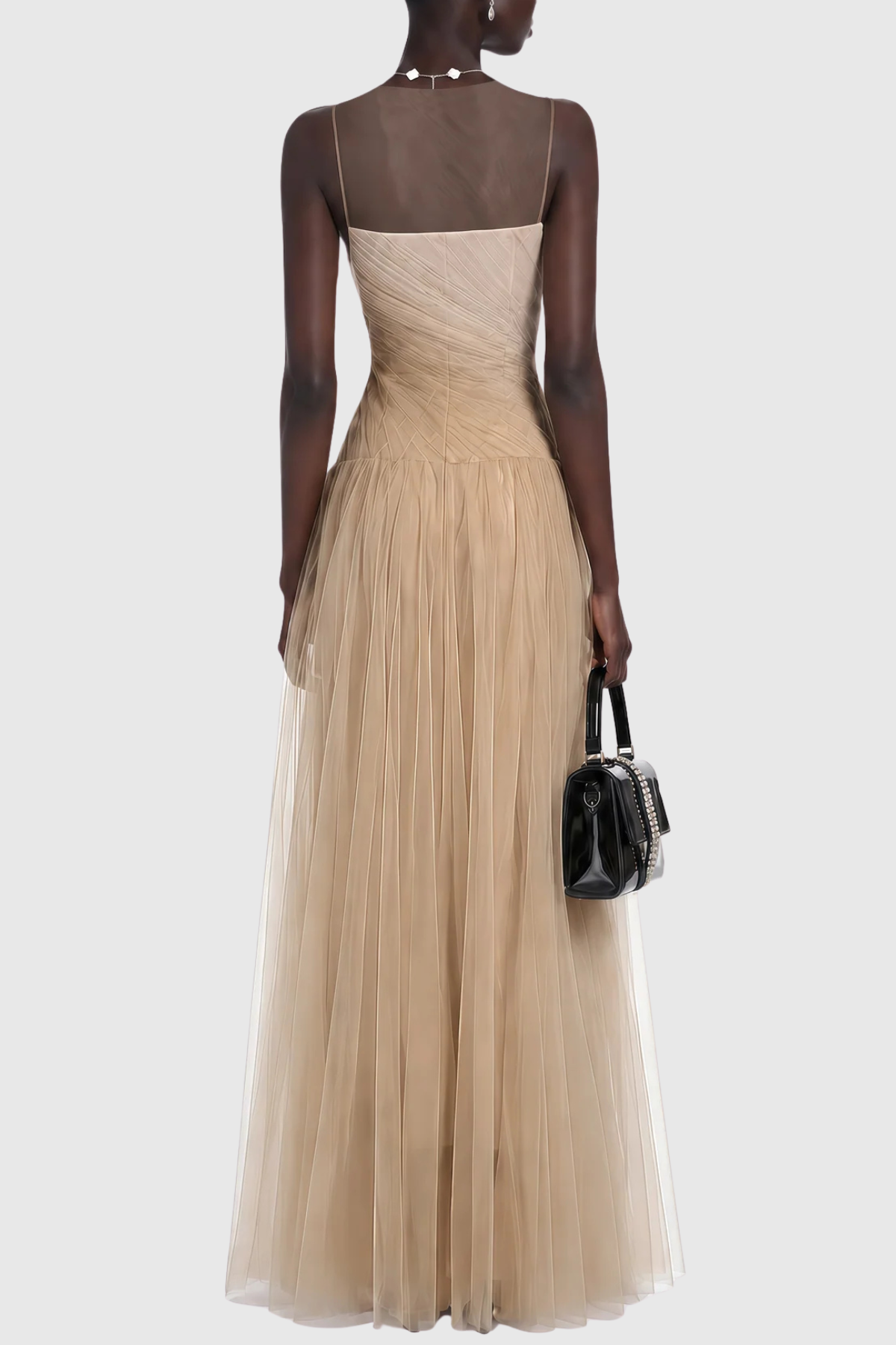 Asyche Mesh Ruched Panels Maxi Dress