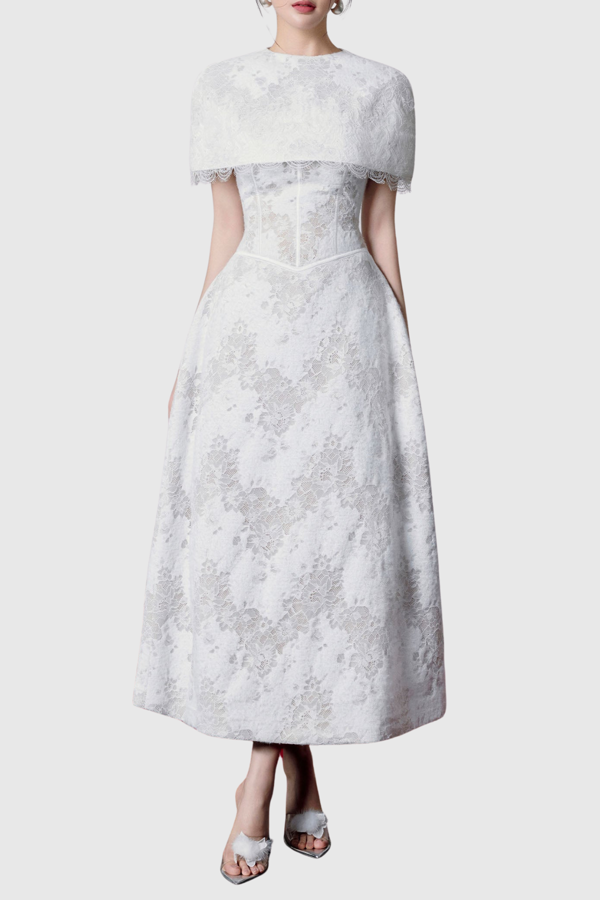Atanda Lace Corset Cape Maxi Dress