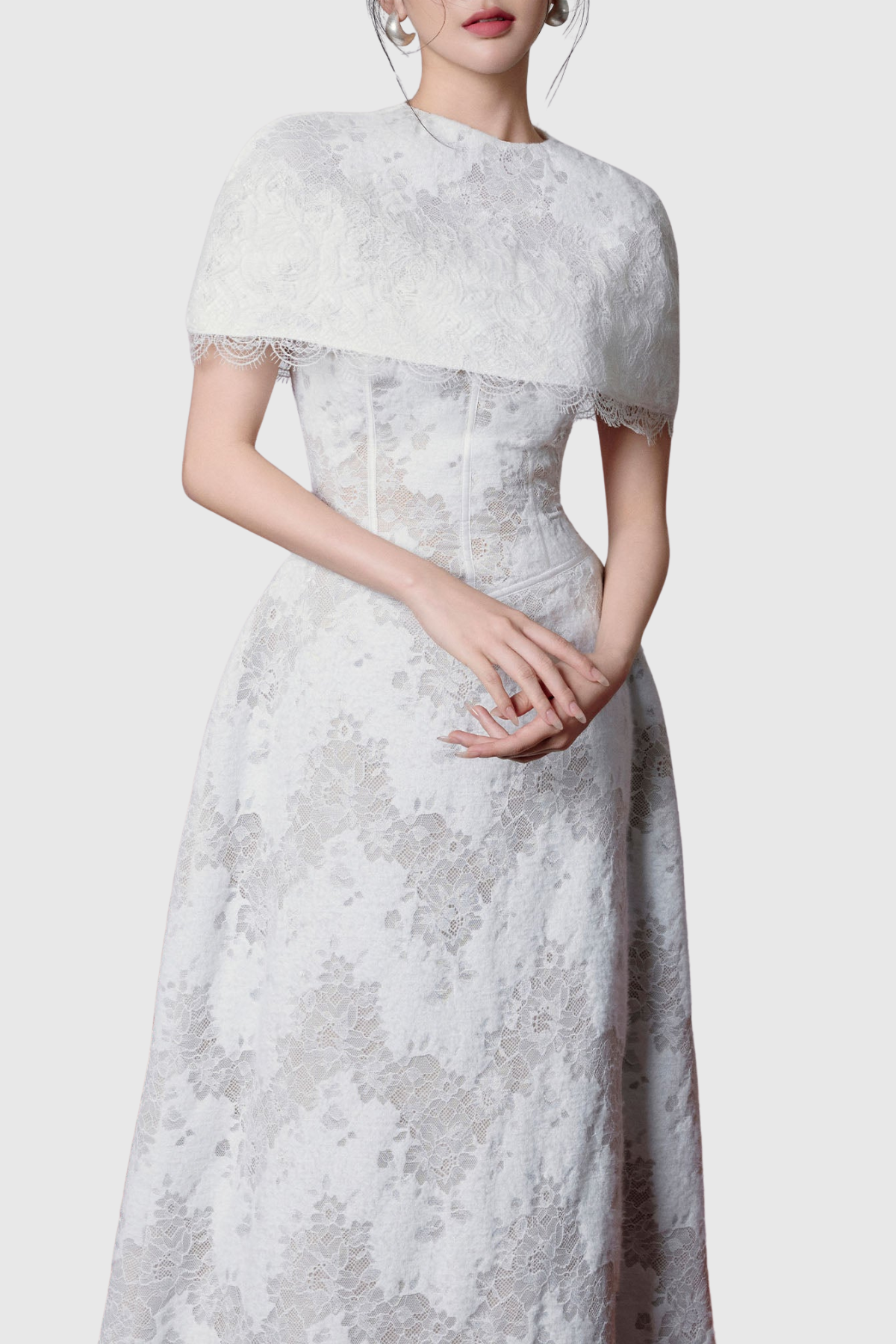 Atanda Lace Corset Cape Maxi Dress