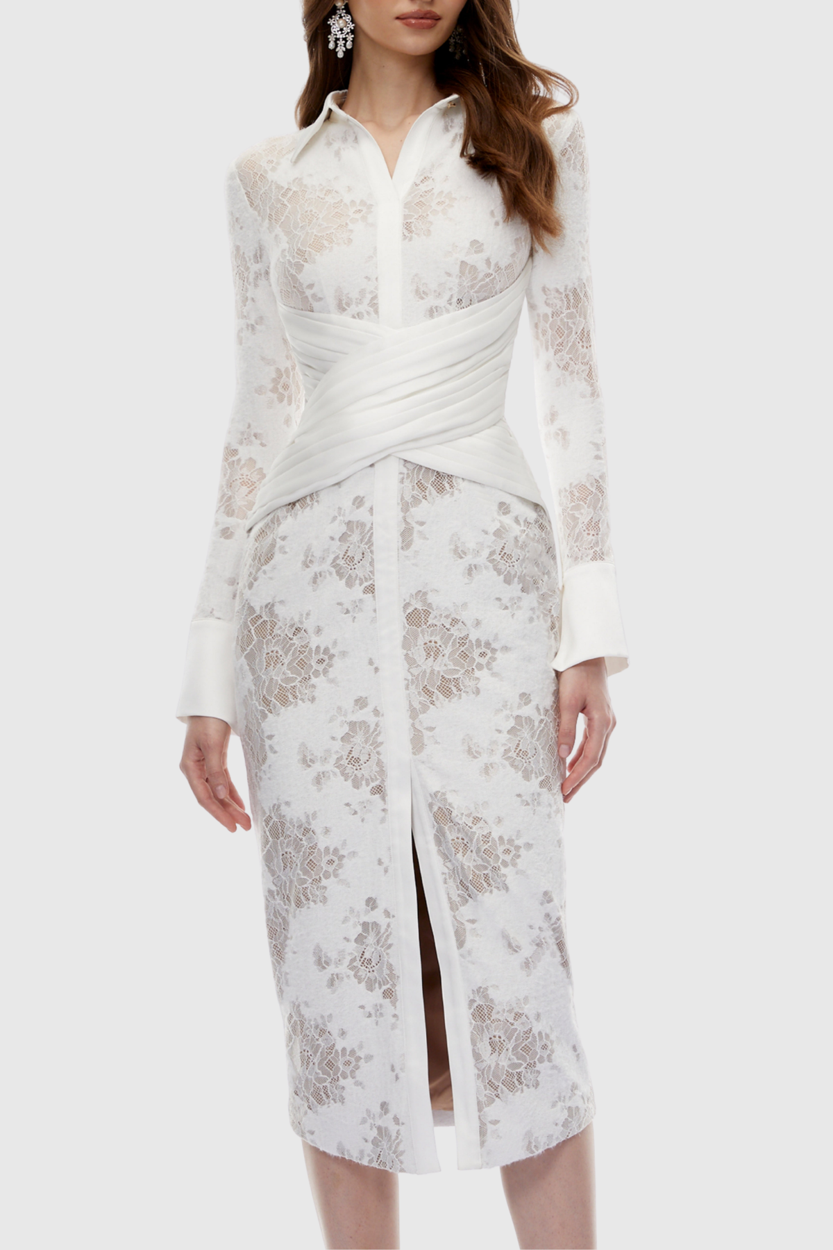 Atanda Lace Wrap Midi Dress