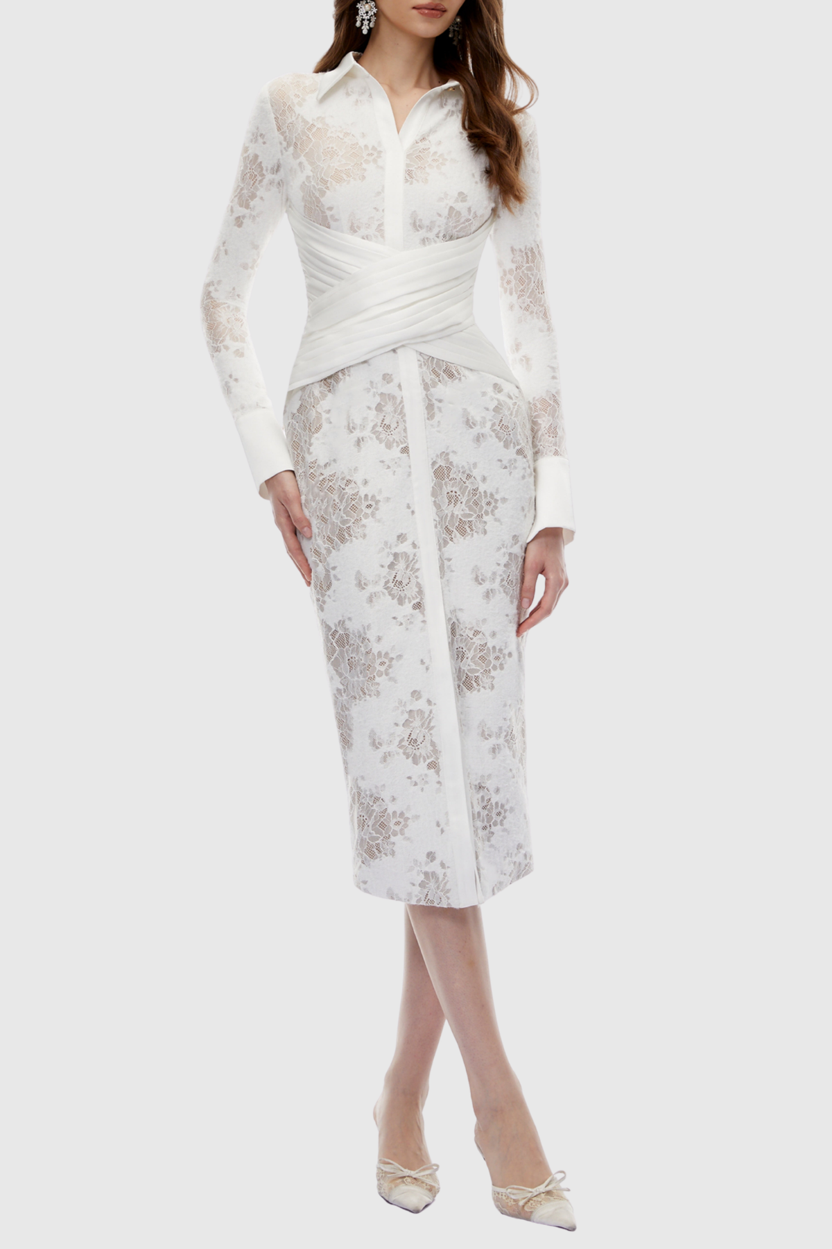 Atanda Lace Wrap Midi Dress
