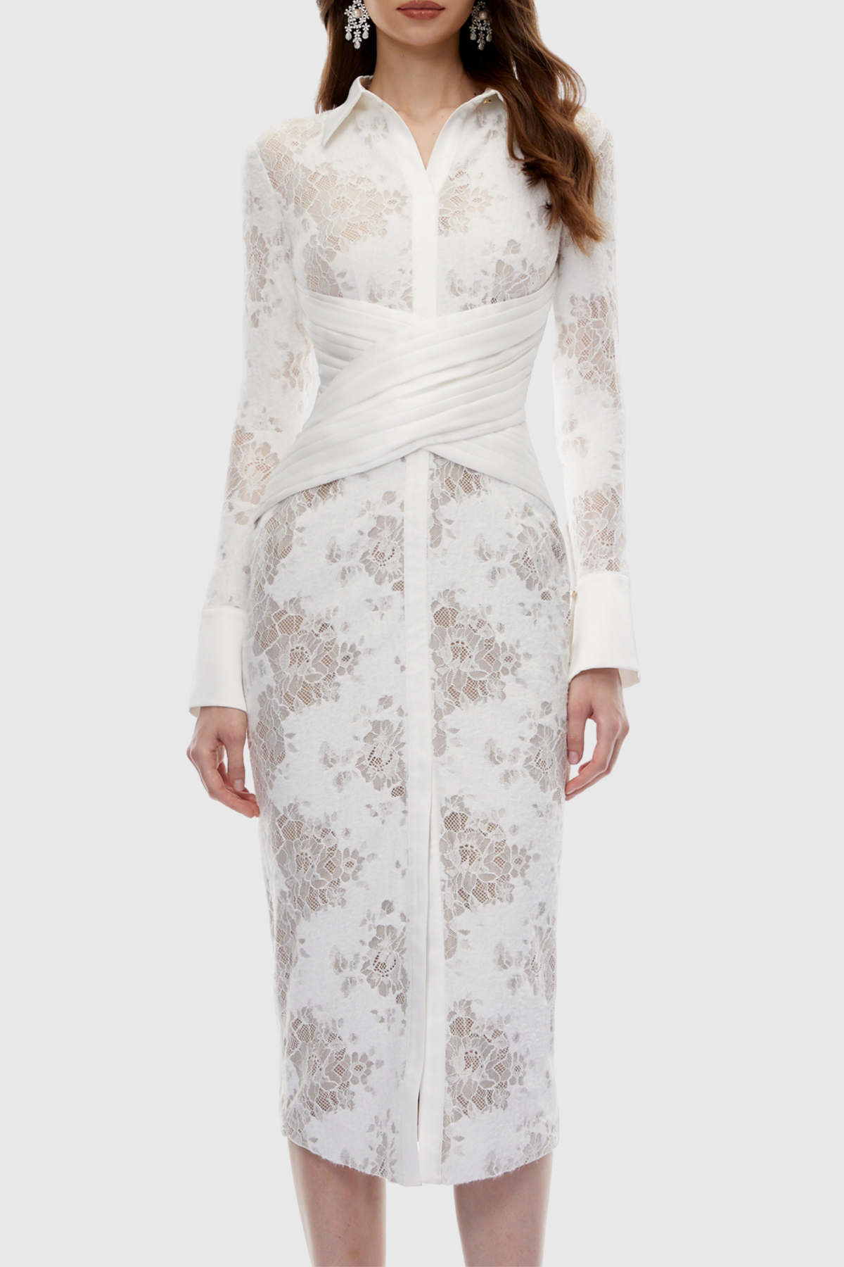 Atanda Lace Wrap Midi Dress