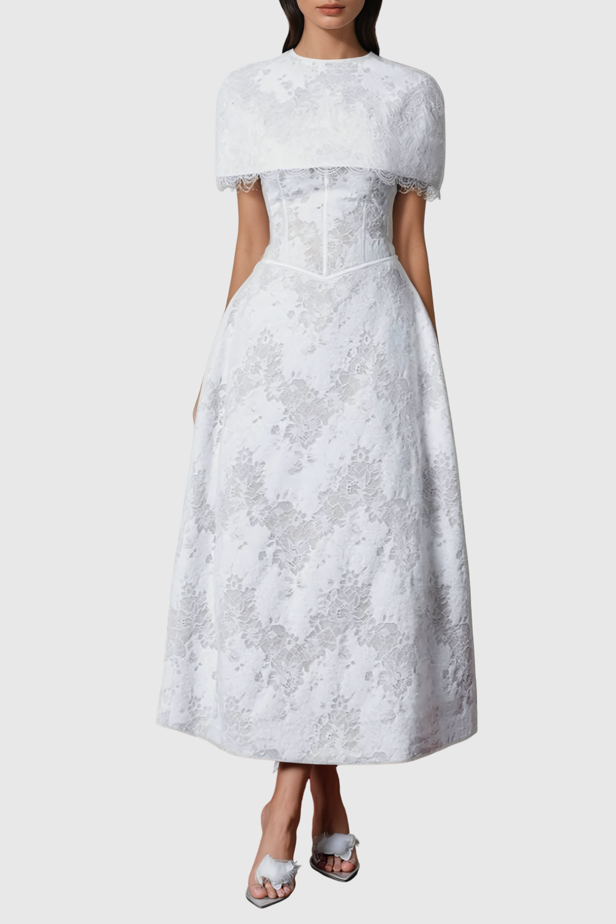 Atanda Lace Corset Cape Maxi Dress