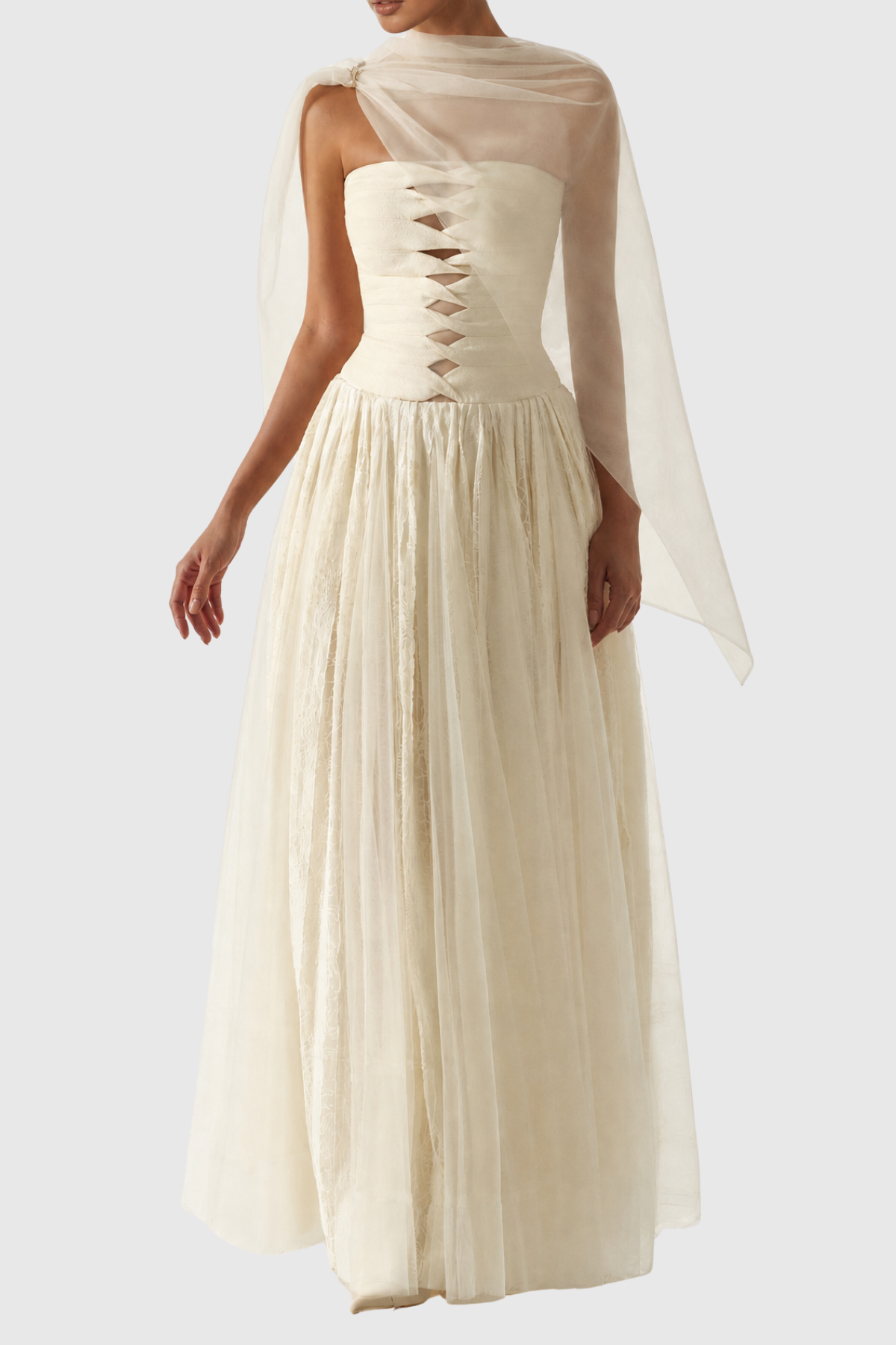 Aterina Strapless Cutout Maxi Dress With Cape