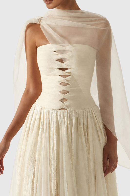 Aterina Strapless Cutout Maxi Dress With Cape
