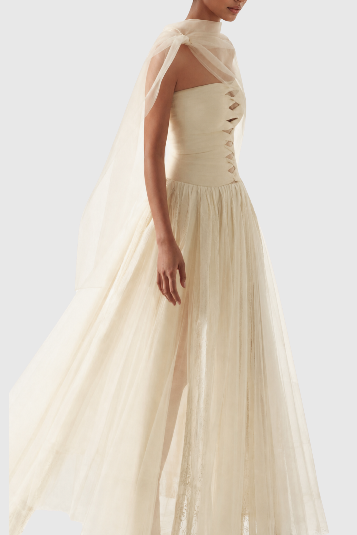 Aterina Strapless Cutout Maxi Dress With Cape