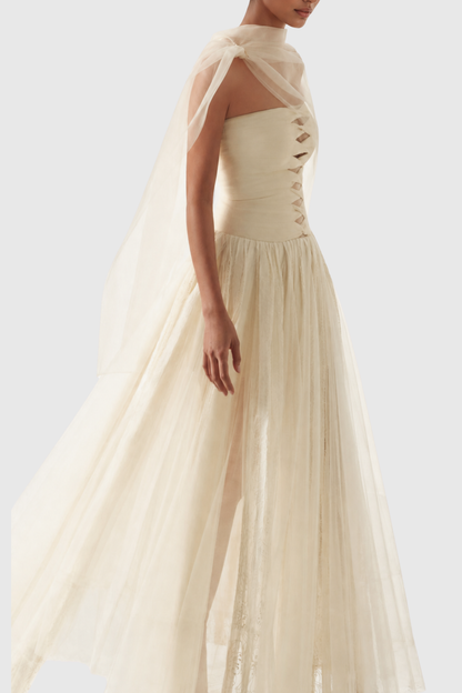 Aterina Strapless Cutout Maxi Dress With Cape