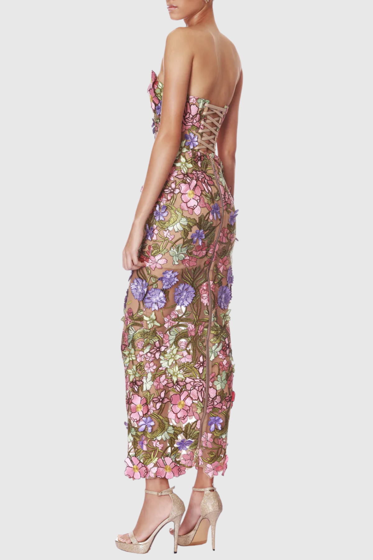 Athaliah Floral Embroidered Strapless Maxi Dress