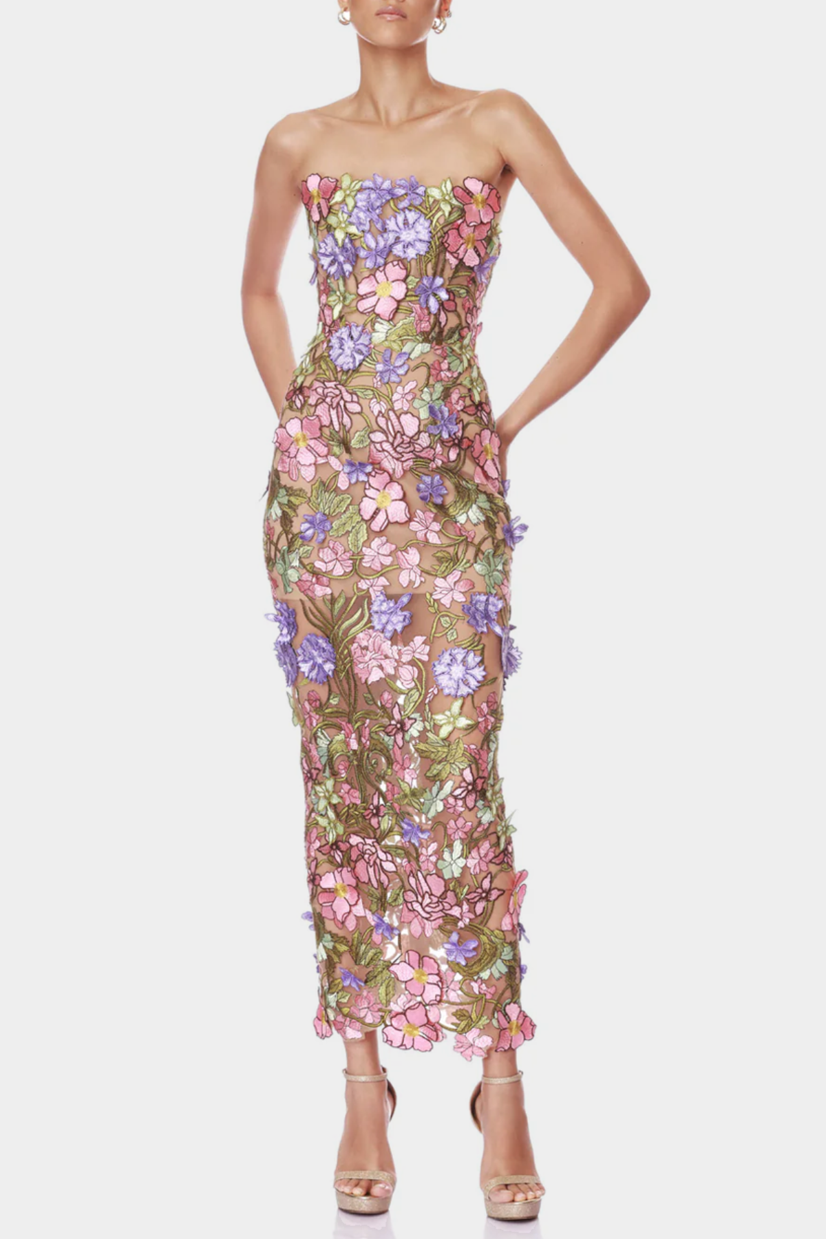 Athaliah Floral Embroidered Strapless Maxi Dress