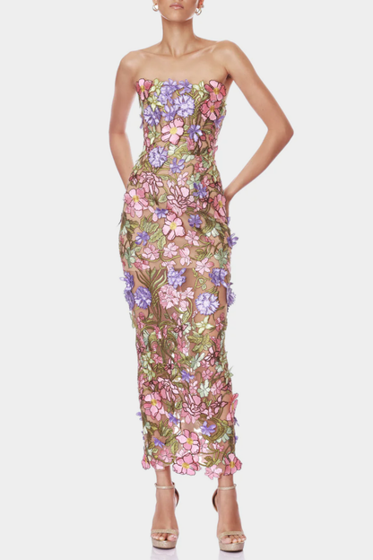 Athaliah Floral Embroidered Strapless Maxi Dress
