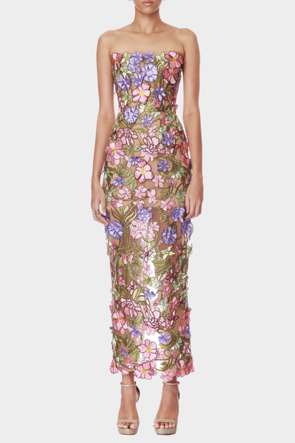 Athaliah Floral Embroidered Strapless Maxi Dress