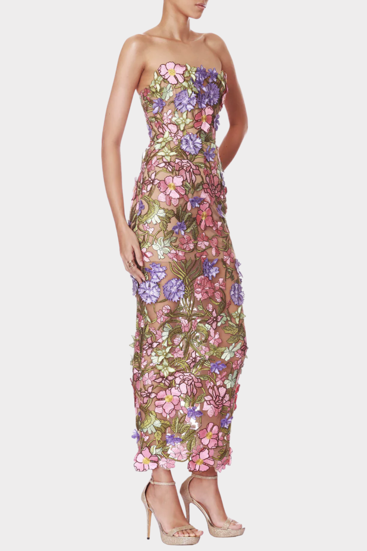 Athaliah Floral Embroidered Strapless Maxi Dress