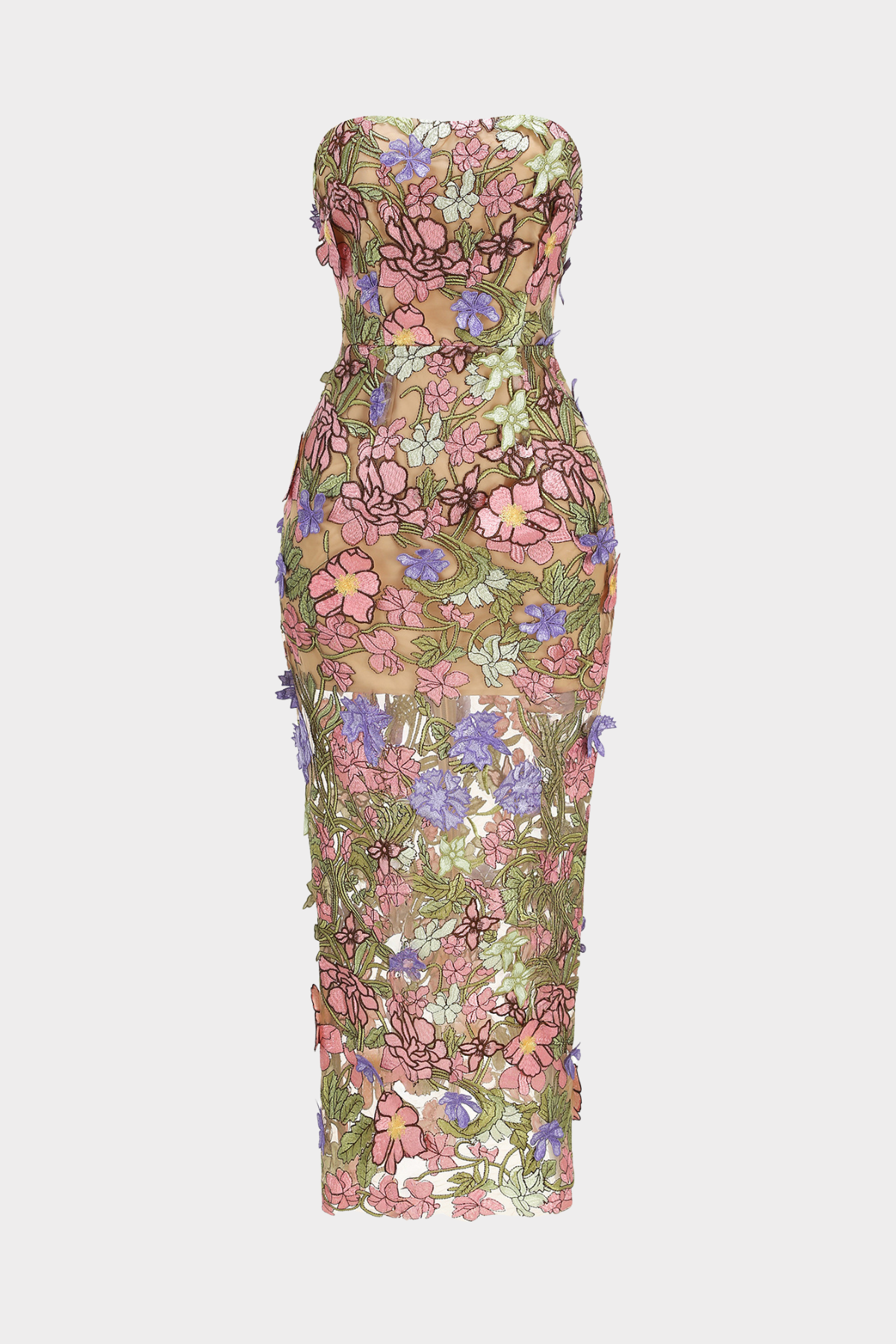Athaliah Floral Embroidered Strapless Maxi Dress