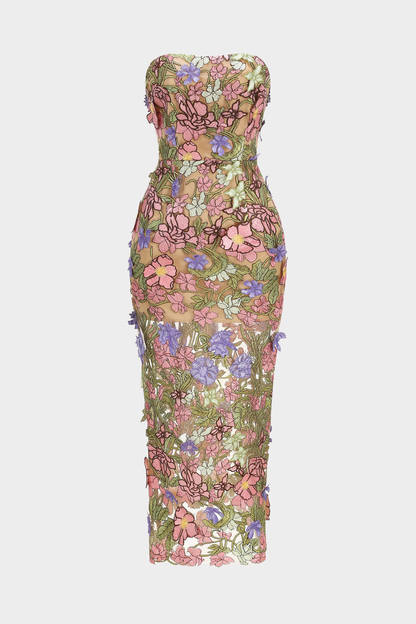 Athaliah Floral Embroidered Strapless Maxi Dress