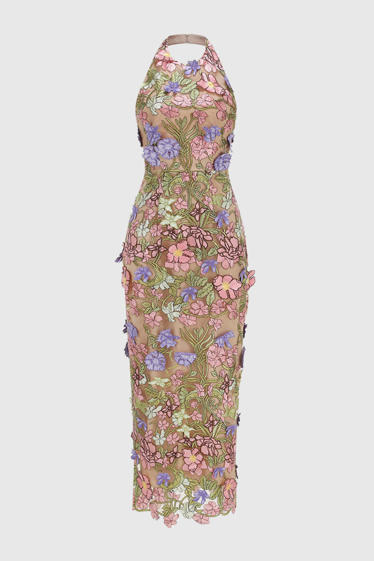 Athaliah Halter Floral Embroidered Maxi Dress