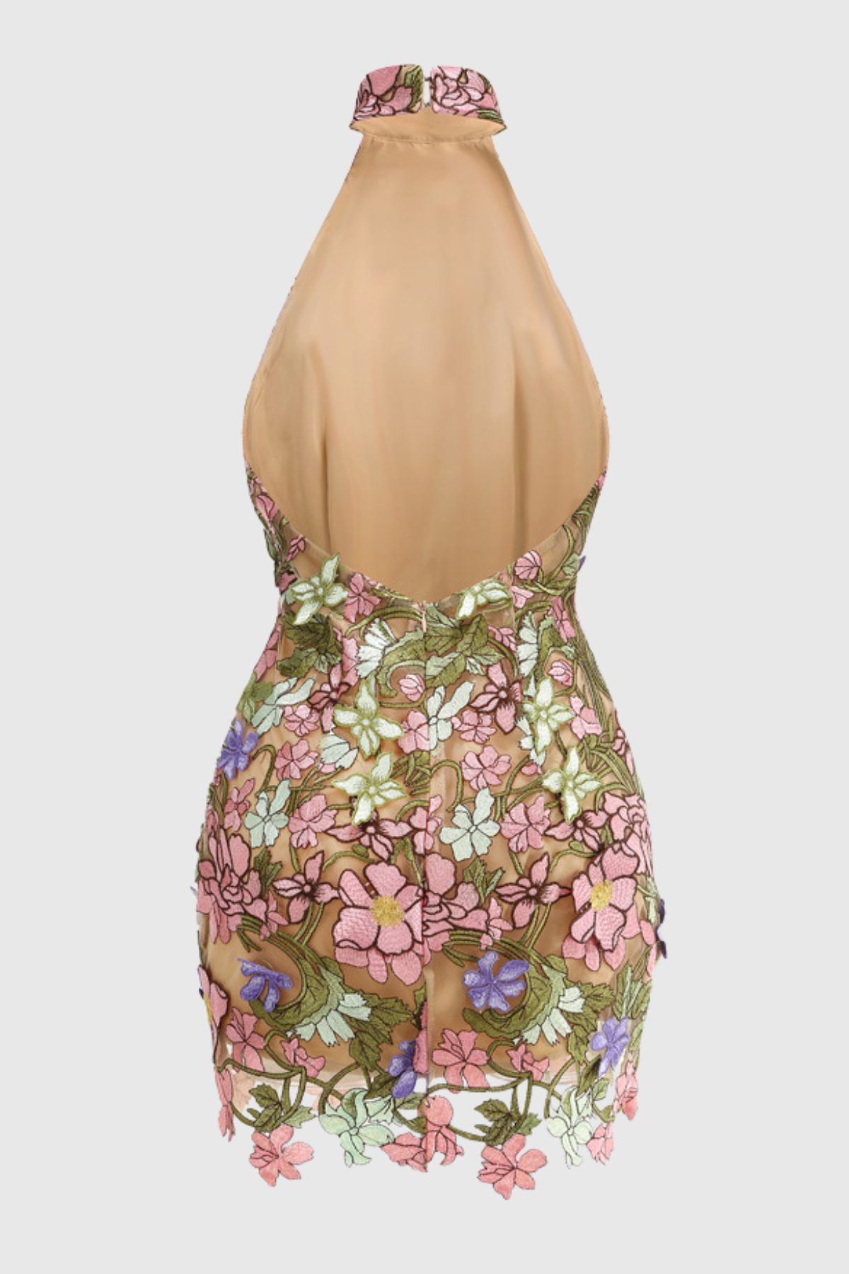 Athaliah Halter Floral Embroidered Mini Dress