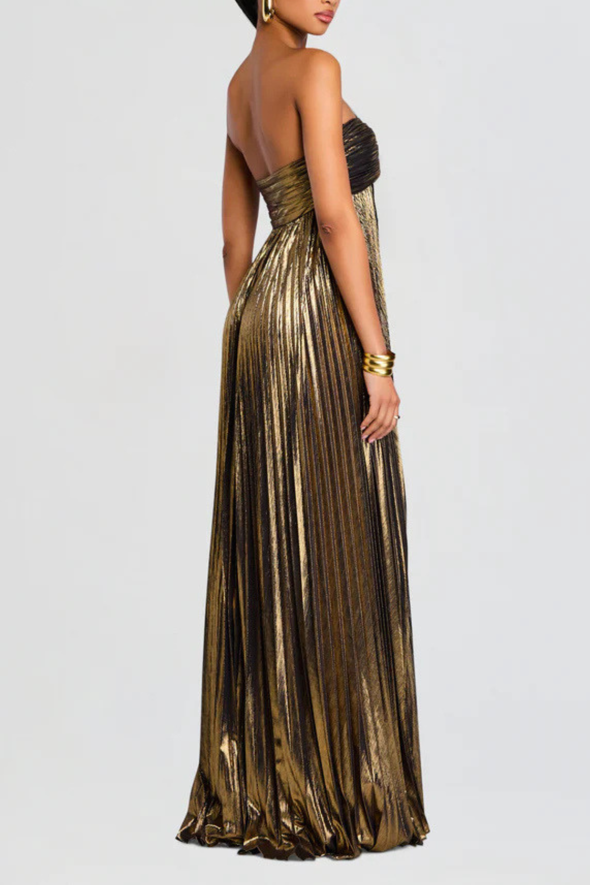 Athena Strapless Pleated Slit Maxi Dress - Gold