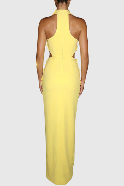 Atieno Floral Appliqué Maxi Bandage Dress - Yellow