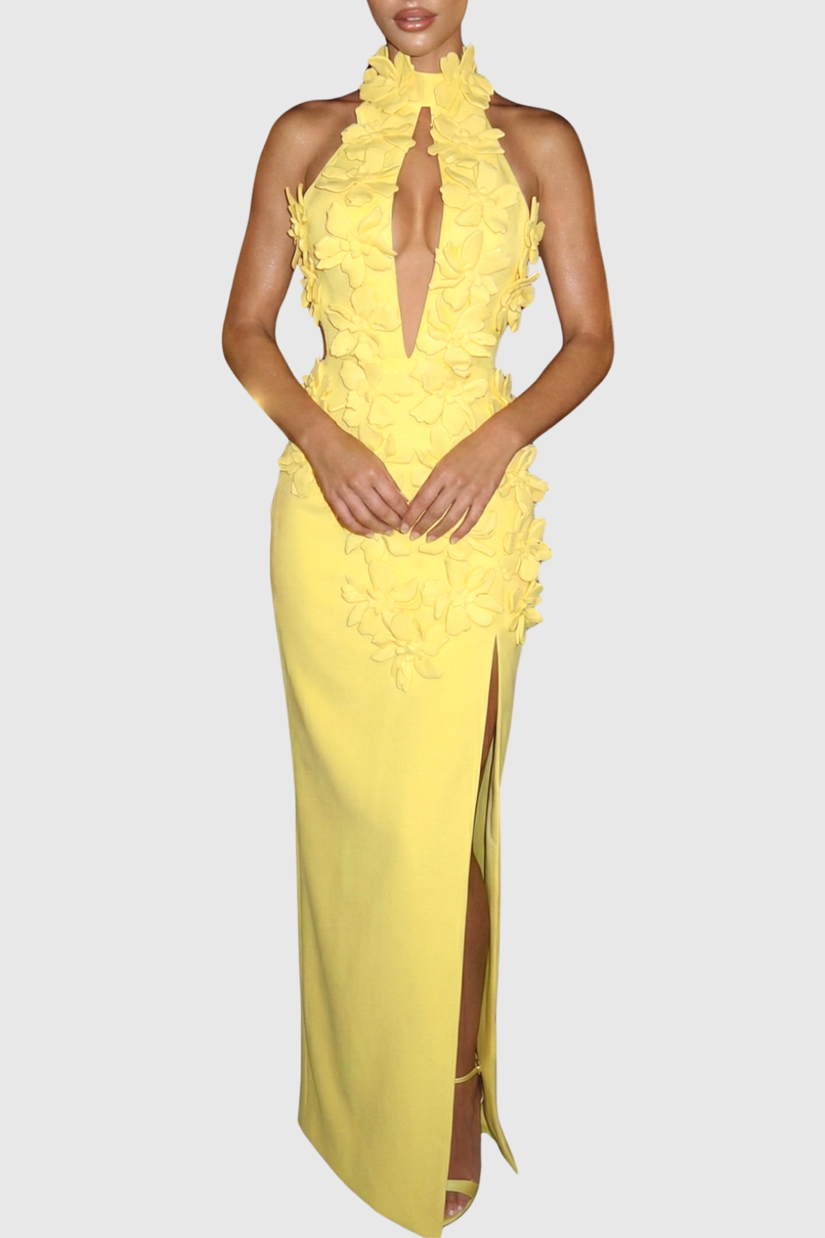 Atieno Floral Appliqué Maxi Bandage Dress - Yellow