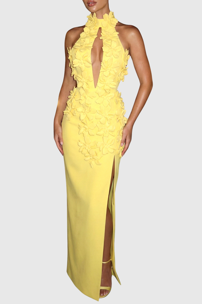 Atieno Floral Appliqué Maxi Bandage Dress - Yellow