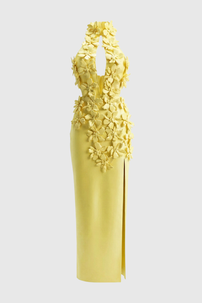 Atieno Floral Appliqué Maxi Bandage Dress - Yellow
