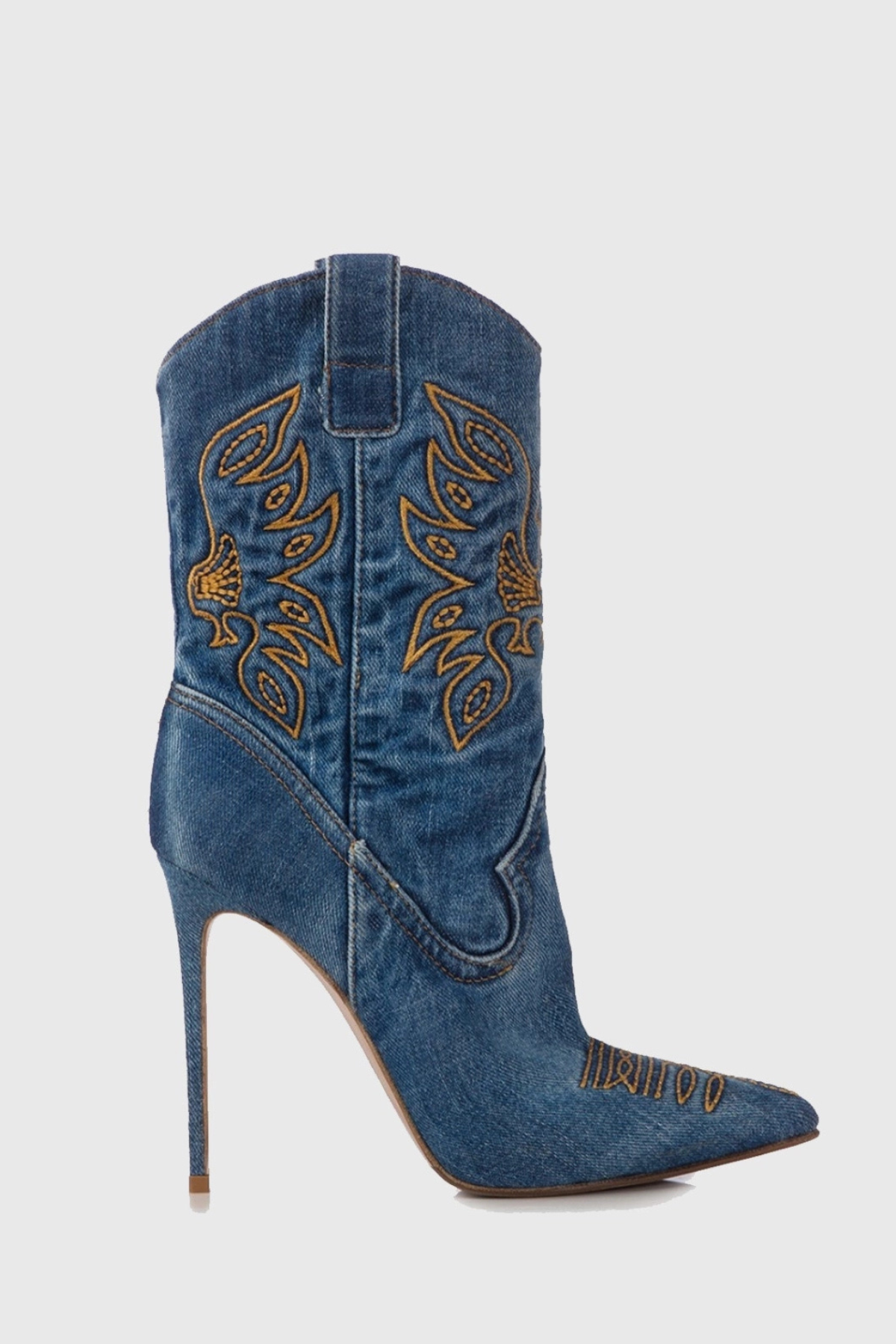 Atlas Embroidery Denim Cowboy Mid Calf Boots