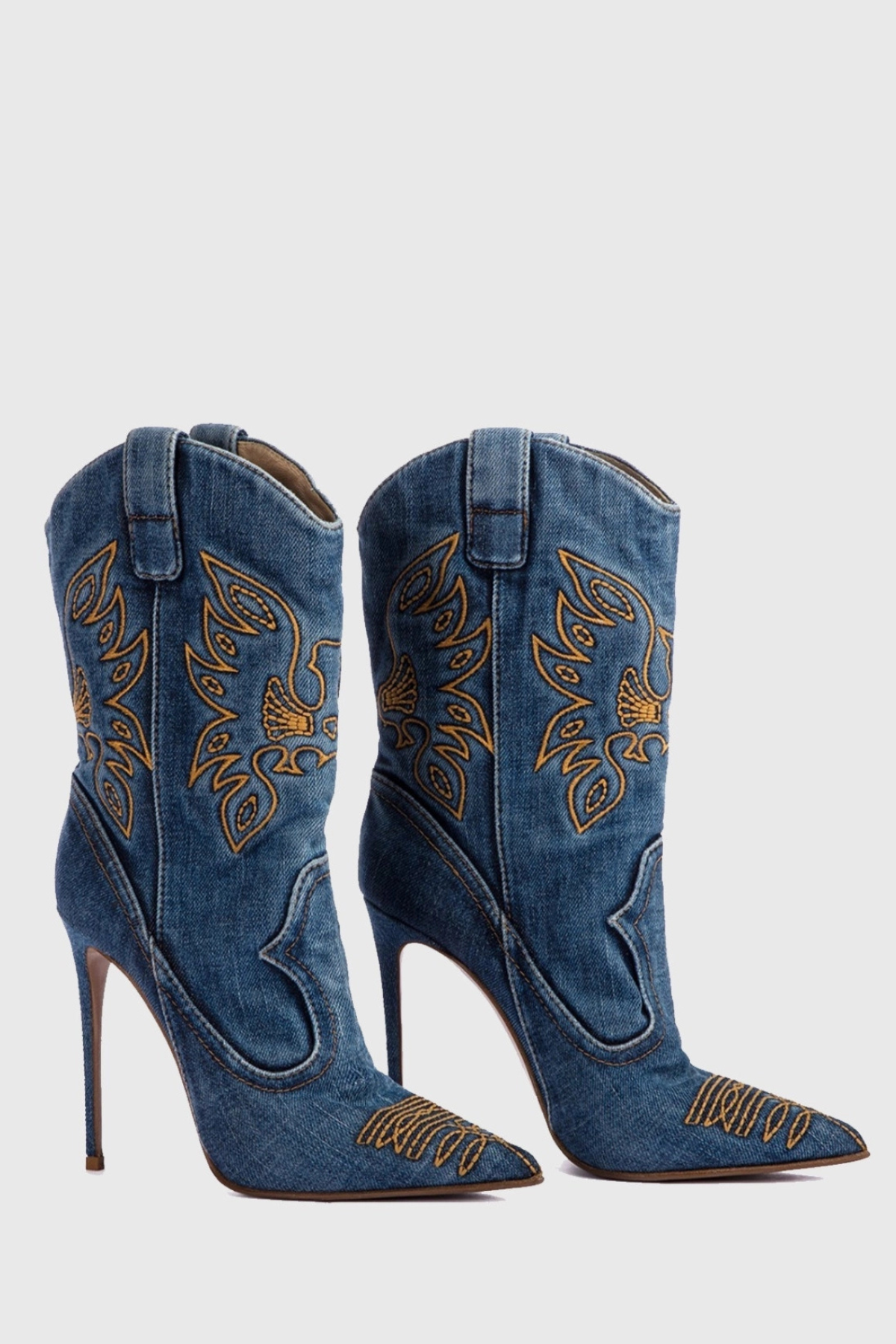 Atlas Embroidery Denim Cowboy Mid Calf Boots