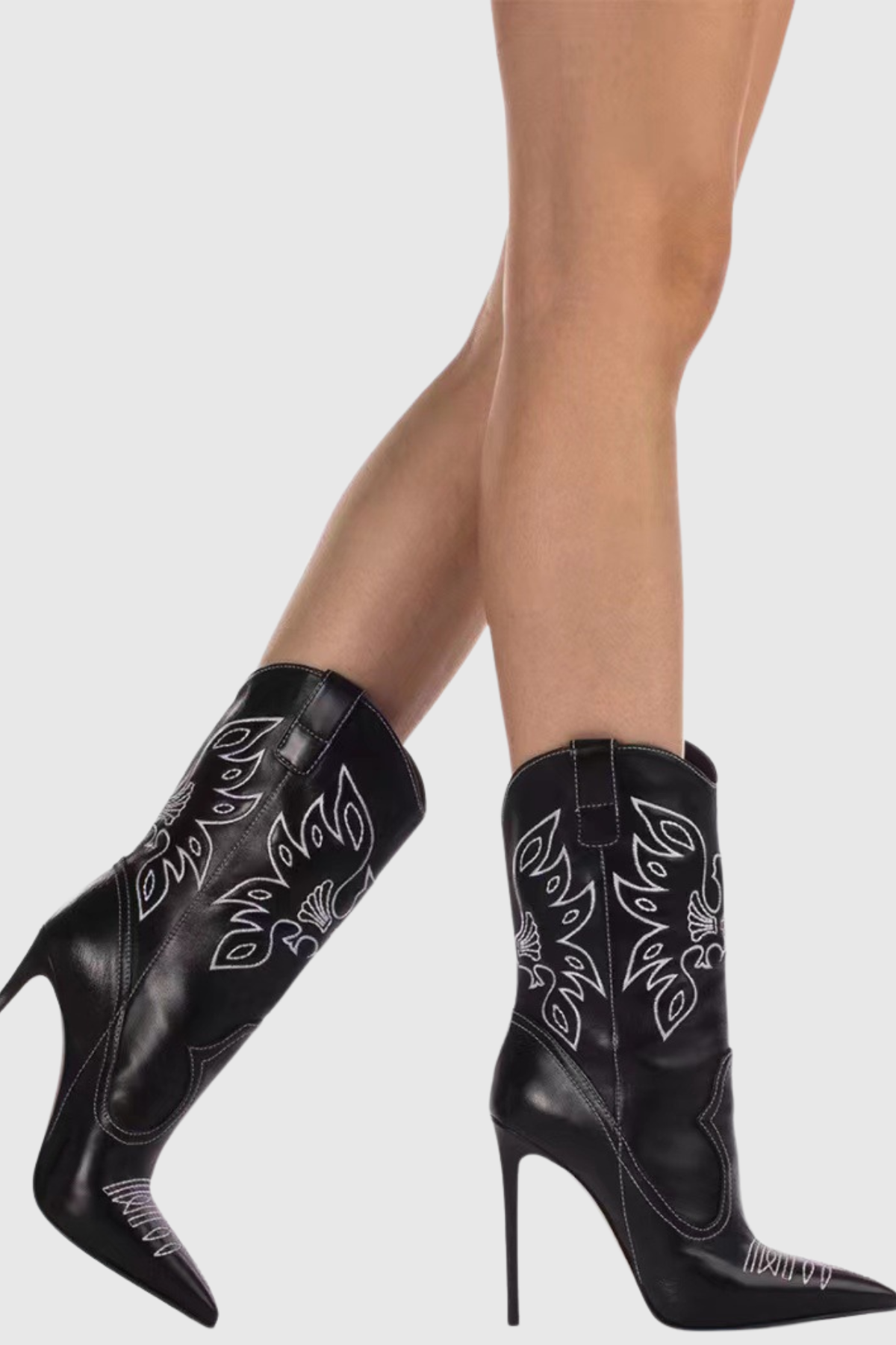 Atlas Embroidery Leather Cowboy Mid Calf Boots