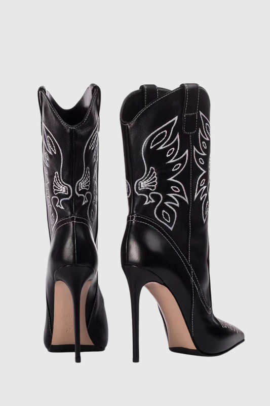 Atlas Embroidery Leather Cowboy Mid Calf Boots