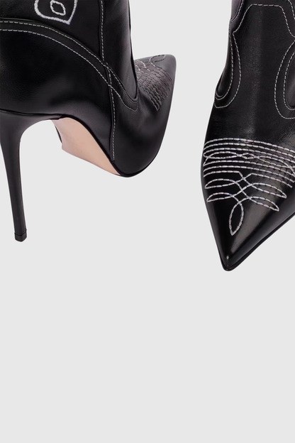 Atlas Embroidery Leather Cowboy Mid Calf Boots