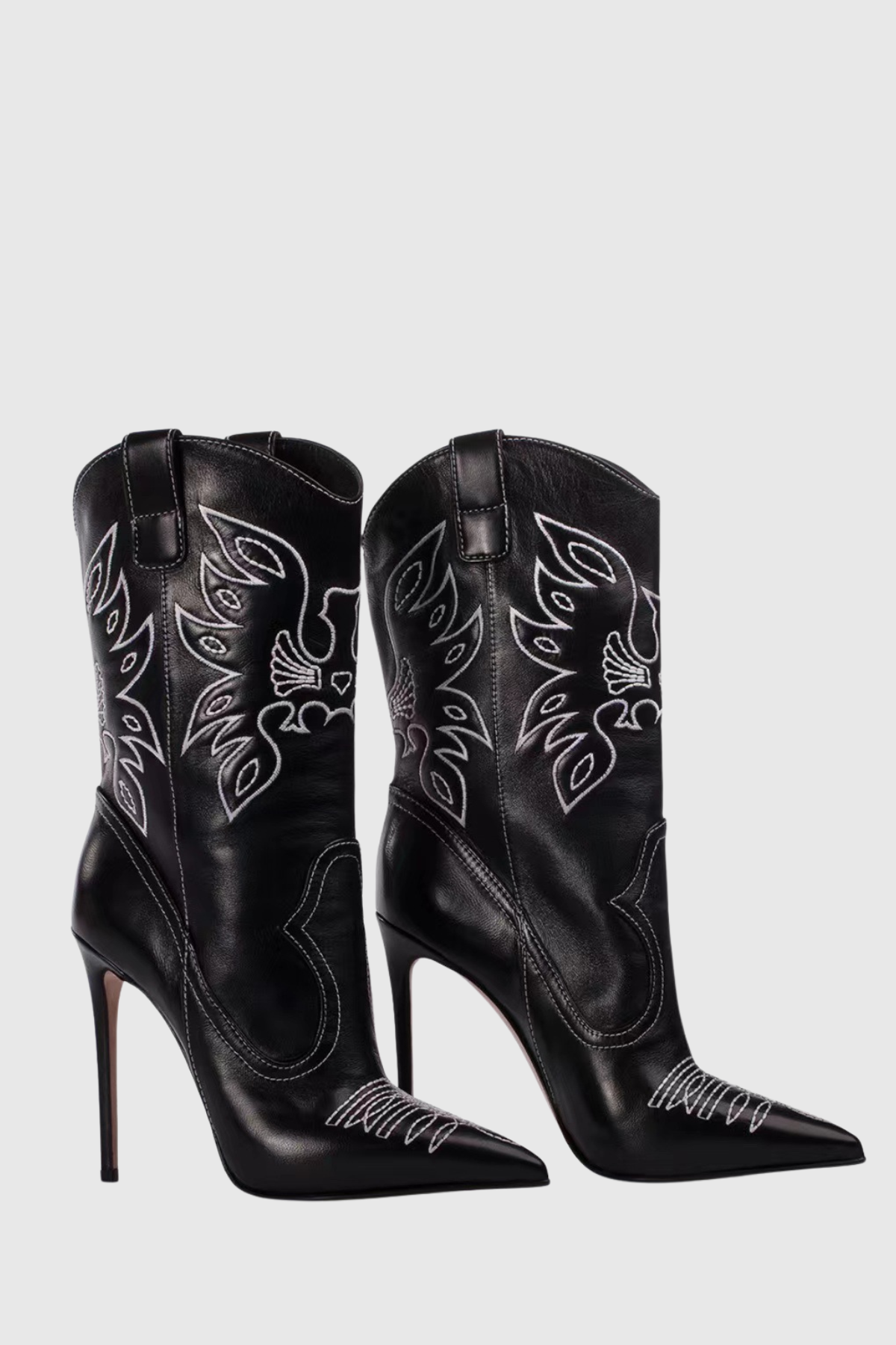 Atlas Embroidery Leather Cowboy Mid Calf Boots