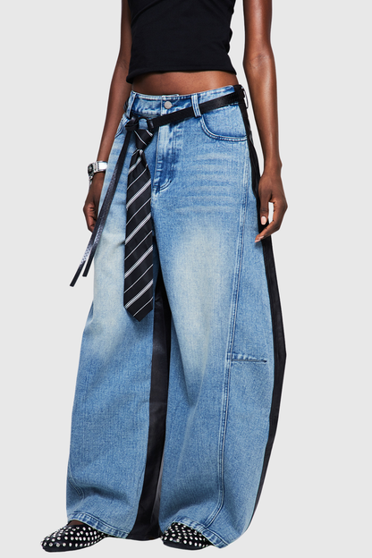 Aubria Deconstruct Tie-belted Leather Jeans