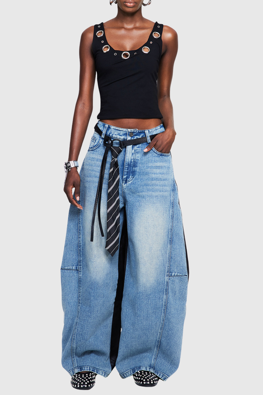 Aubria Deconstruct Tie-belted Leather Jeans