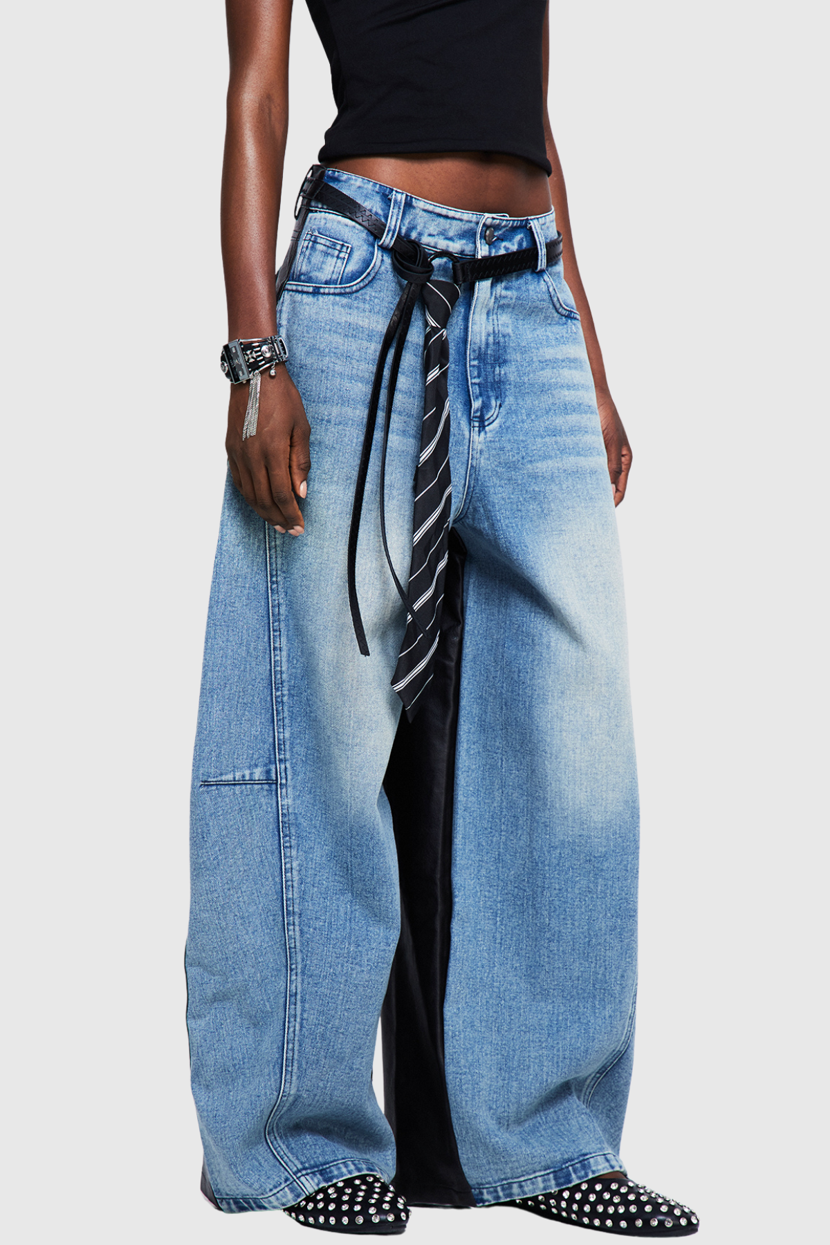 Aubria Deconstruct Tie-belted Leather Jeans