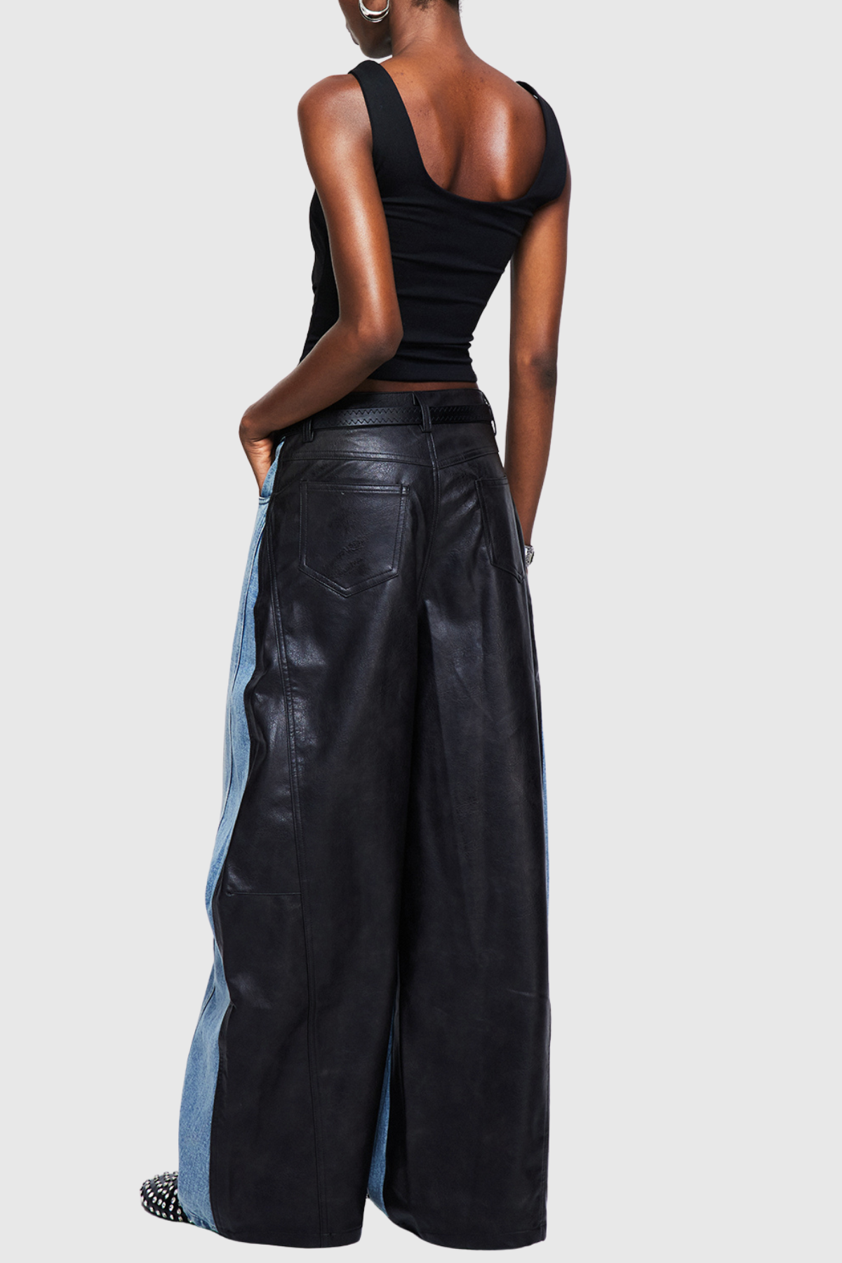 Aubria Deconstruct Tie-belted Leather Jeans