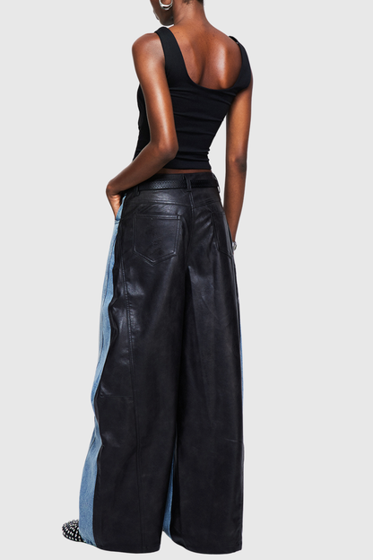 Aubria Deconstruct Tie-belted Leather Jeans