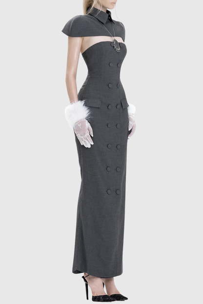 Aubriella Double Breasted Strapless Maxi Dress Set