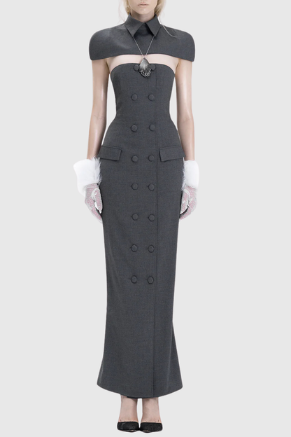 Aubriella Double Breasted Strapless Maxi Dress Set