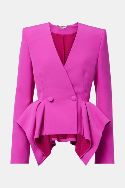 Audith Ruffled Blazer Two Piece Set - Pink