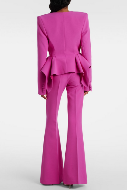 Audith Ruffled Blazer Two Piece Set - Pink