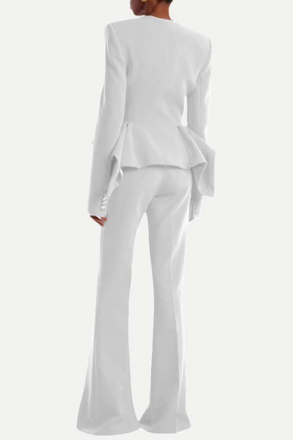 Audith Ruffled Blazer Two Piece Set - White