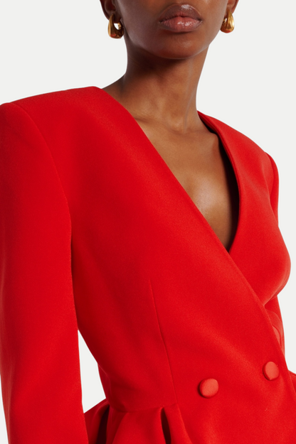 Audith Ruffled Blazer Two Piece Set - Red